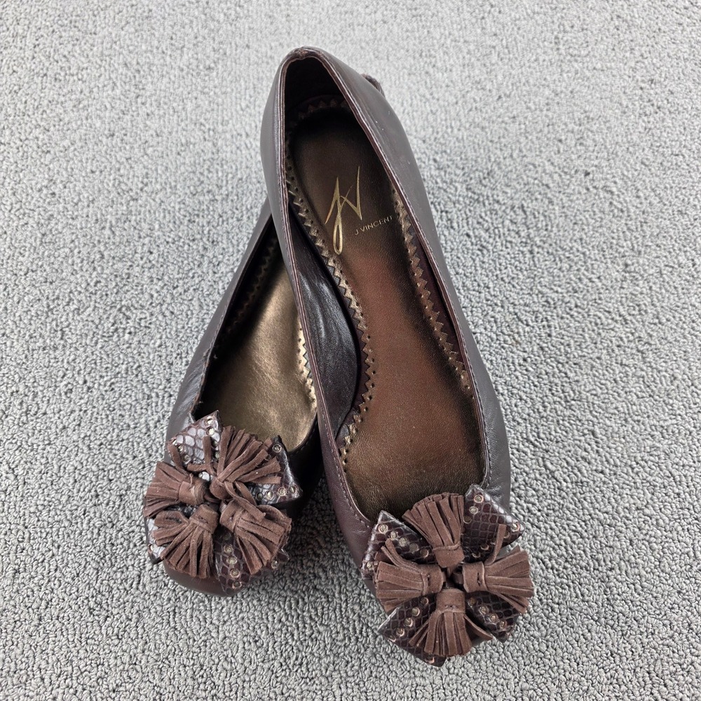 J. Vincent Brown‎ Leather Tassel Bow Square Toe Low Wedge Ballet Flats Size 6.5M